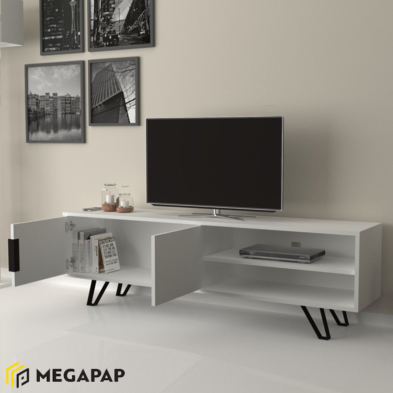 Έπιπλο Τηλεόρασης Foot Megapap Από Μελαμίνη Χρώμα Λευκό 160X35X49Εκ.