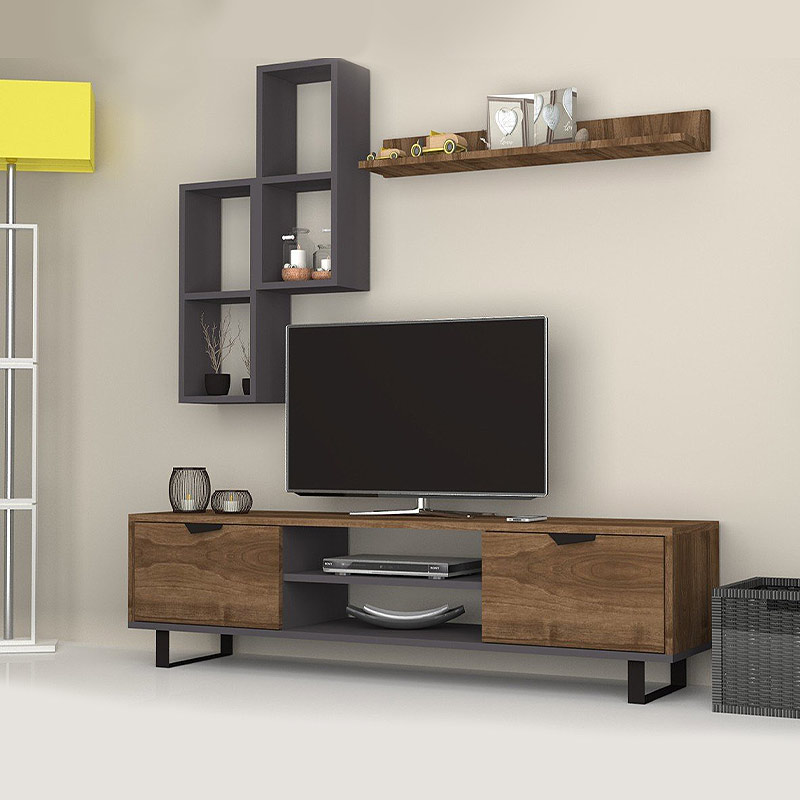 Σύνθεση Τηλεόρασης Lonsa Megapap Από Μελαμίνη Χρώμα Καρυδί - Γκρι 160X35X40Εκ. Σύνθεση Τηλεόρασης Lonsa Megapap Από Μελαμίνη Χρώμα Καρυδί - Γκρι 160X35X40Εκ.