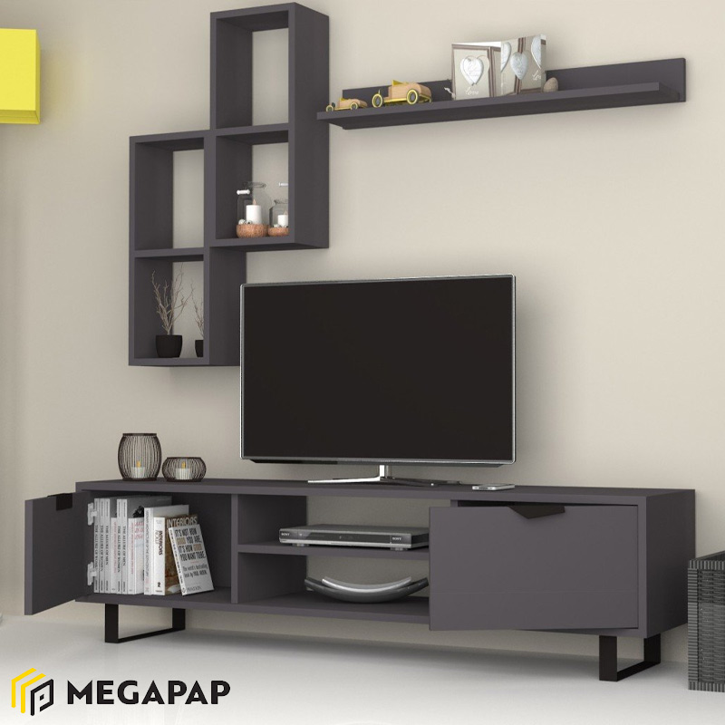 Σύνθεση Τηλεόρασης Lonsa Megapap Από Μελαμίνη Χρώμα Γκρι 160X35X40Εκ.