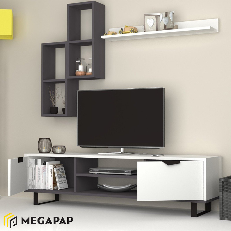 Σύνθεση Τηλεόρασης Lonsa Megapap Από Μελαμίνη Χρώμα Λευκό 160X35X40Εκ.