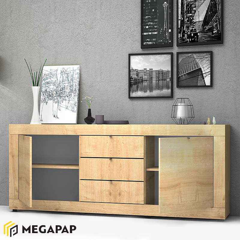 Μπουφές Μελαμίνης Ocean Megapap Χρώμα Sonoma 210X45X86Εκ. Μπουφές Μελαμίνης Ocean Megapap Χρώμα Sonoma 210X45X86Εκ.
