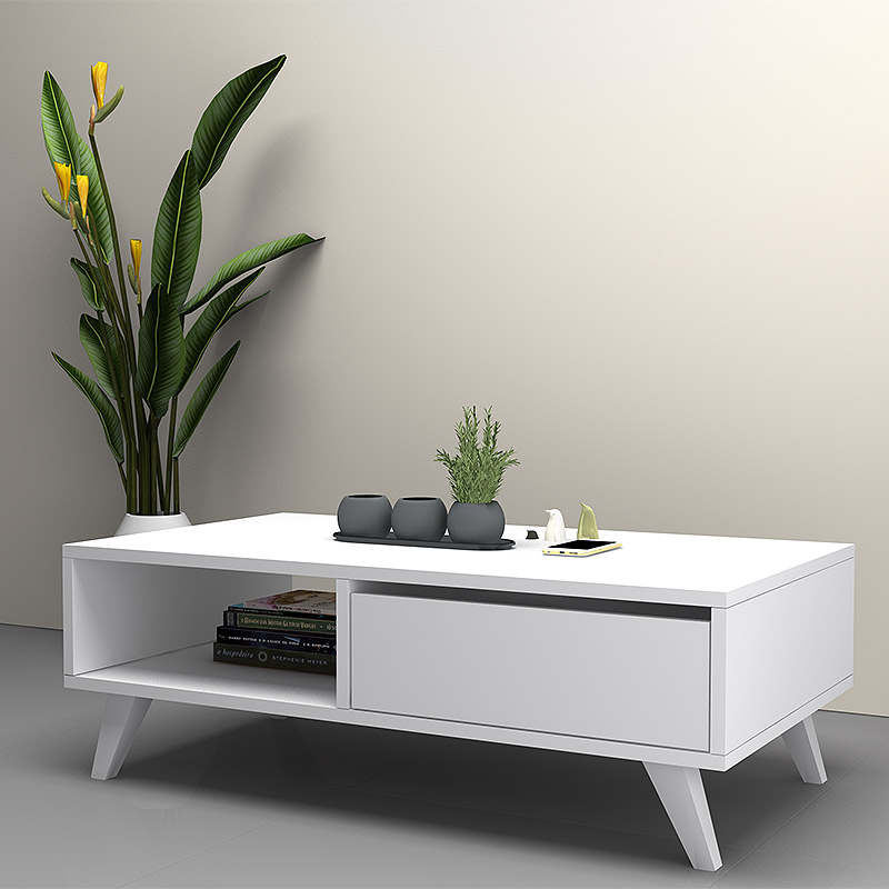 Τραπεζάκι Σαλονιού Aster Megapap Από Μελαμίνη Χρώμα Λευκό 120X56X40Εκ.