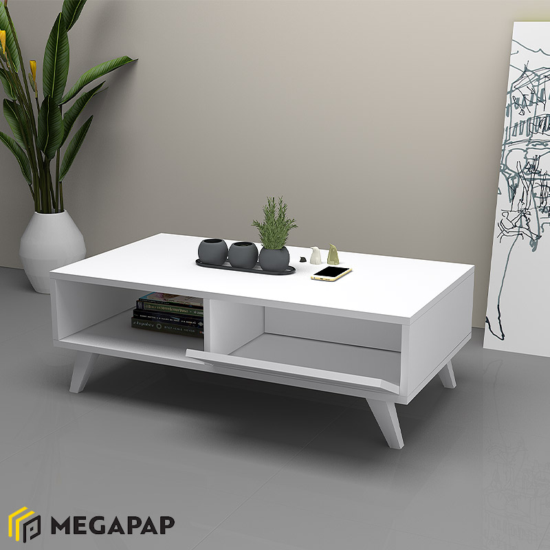 Τραπεζάκι Σαλονιού Aster Megapap Από Μελαμίνη Χρώμα Λευκό 120X56X40Εκ.