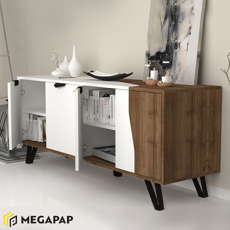 Μπουφές Μελαμίνης Jasmine Megapap Χρώμα Λευκό - Καρυδί 160X45X87Εκ. Μπουφές Μελαμίνης Jasmine Megapap Χρώμα Λευκό - Καρυδί 160X45X87Εκ.