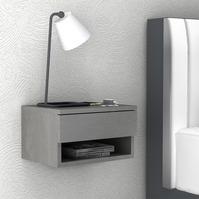 Κομοδίνο Επιτοίχιο Mary Megapap Χρώμα Γκρι Σκυροδέματος 40X30X23Εκ.