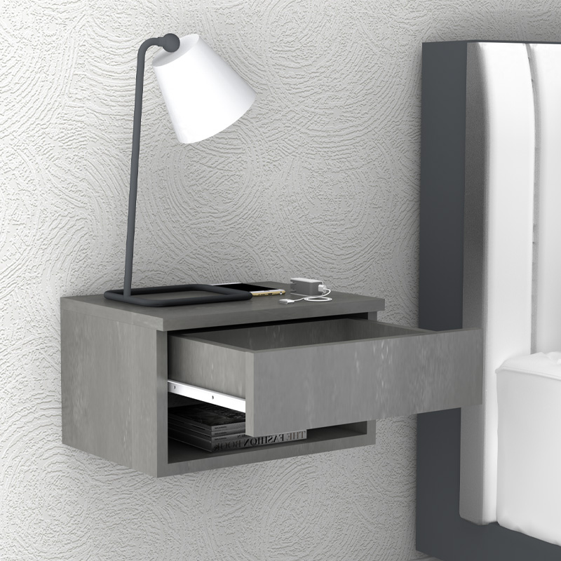 Κομοδίνο Επιτοίχιο Mary Megapap Χρώμα Γκρι Σκυροδέματος 40X30X23Εκ.