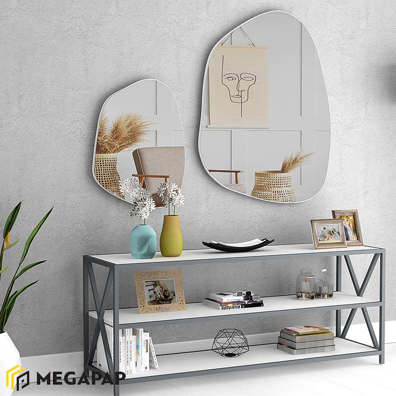 Σετ Καθρεφτών Τοίχου Denza Megapap 2 Τμχ. Με Μελαμίνη Χρώμα Λευκό 100X80X2,2Εκ.