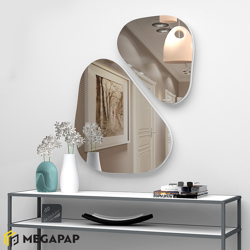 Σετ Καθρεφτών Τοίχου Foot Megapap 2 Τμχ. Με Μελαμίνη Χρώμα Λευκό 65X58X2,2Εκ.