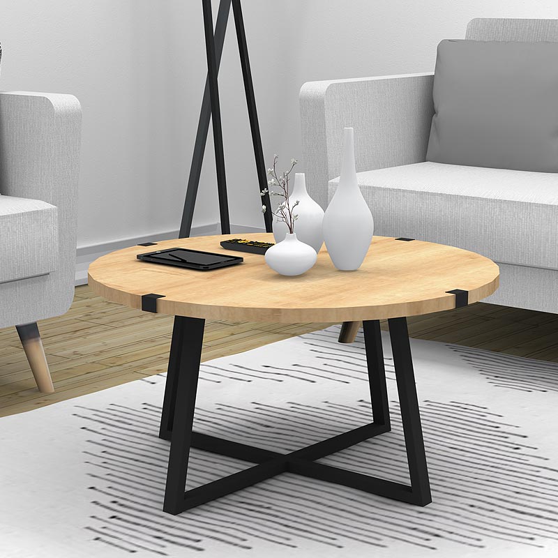 Τραπεζάκι Σαλονιού Mauricio Megapap Μεταλλικό - Μελαμίνης Χρώμα Μαύρο - Sonoma 78X78X43Εκ.