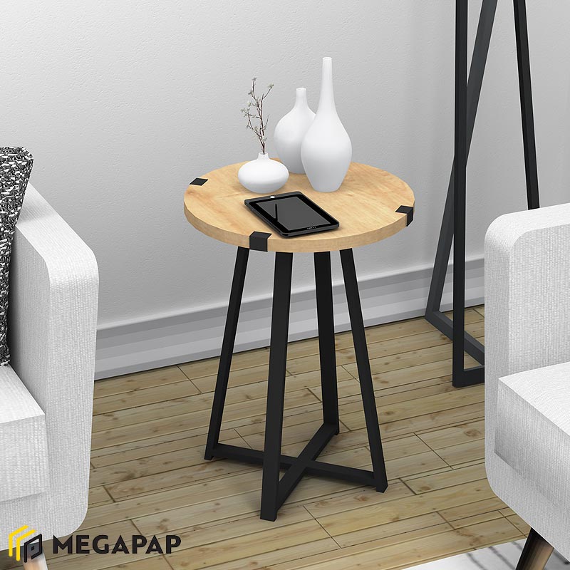 Βοηθητικό Τραπεζάκι Pedro Megapap Μεταλλικό - Μελαμίνης Χρώμα Μαύρο - Sonoma 44X44X58Εκ.