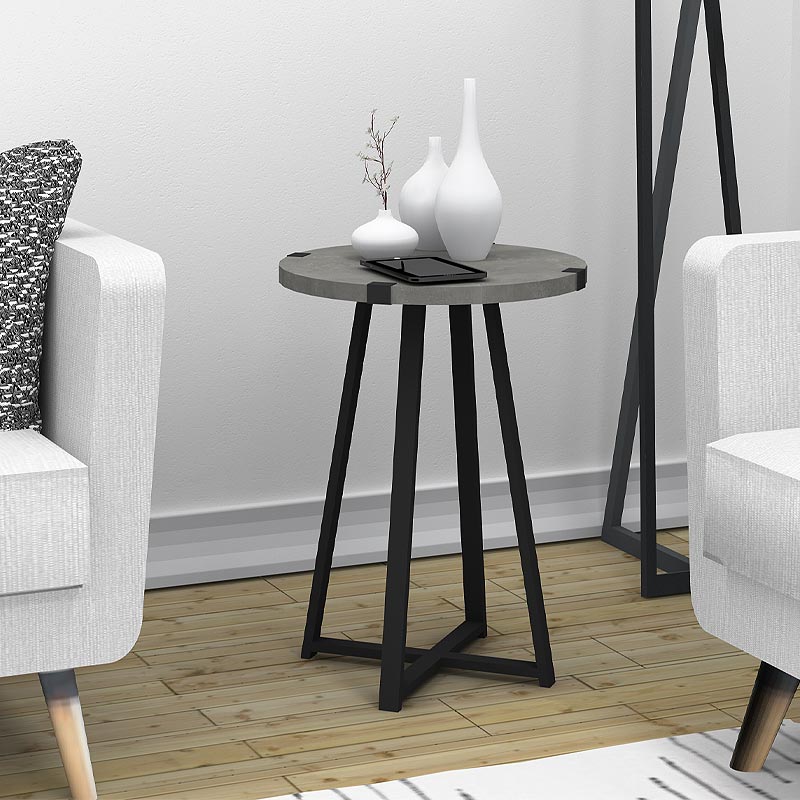 Βοηθητικό Τραπεζάκι Pedro Megapap Μεταλλικό - Μελαμίνης Χρώμα Μαύρο - Ανθρακί 44X44X58Εκ.