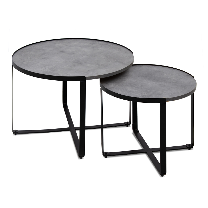 Σετ Τραπεζάκια Σαλονιού Davis Megapap 2Τμχ. Μεταλλικά - Μελαμίνης Χρώμα Γκρι Σκυροδέματος 70X69X46Εκ.