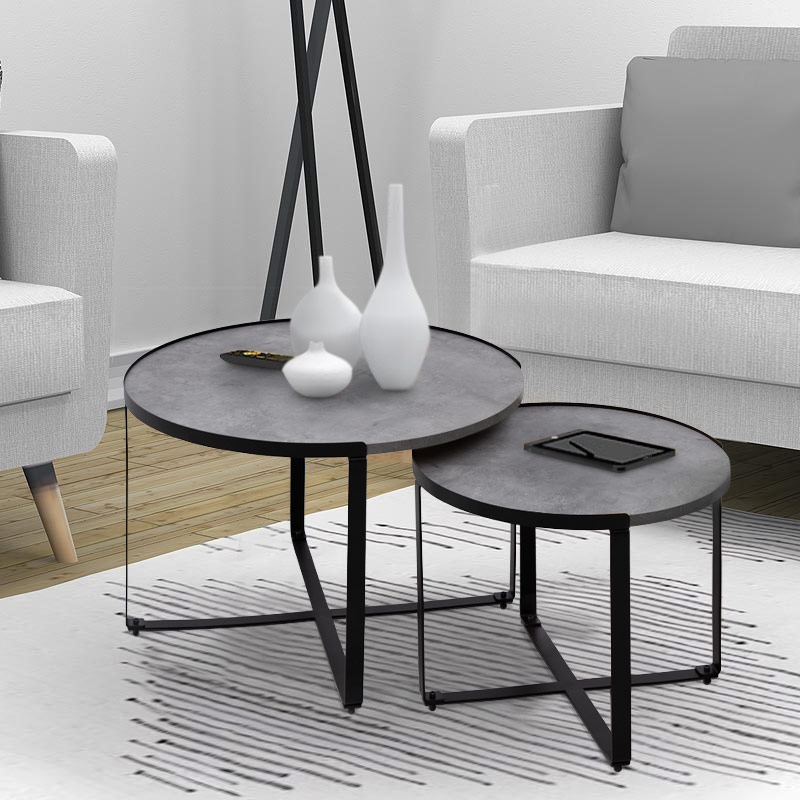 Σετ Τραπεζάκια Σαλονιού Davis Megapap 2Τμχ. Μεταλλικά - Μελαμίνης Χρώμα Γκρι Σκυροδέματος 70X69X46Εκ.