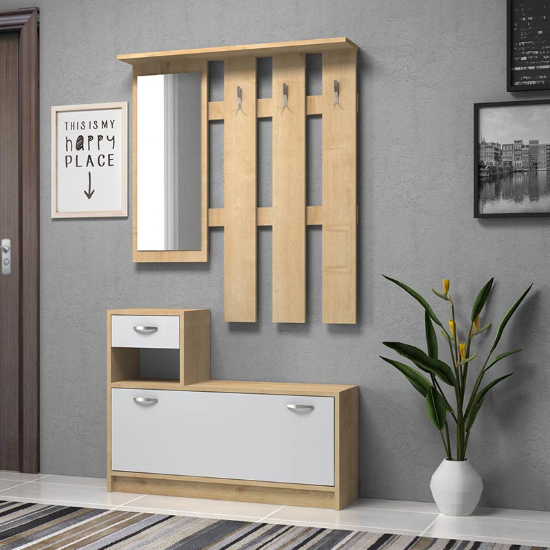 Έπιπλο Εισόδου Μελαμίνης Raynold Megapap Χρώμα Φυσικό - Λευκό 100X30X180Εκ.