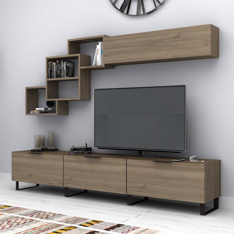 Σύνθεση Τηλεόρασης Heydar Megapap Χρώμα Καρυδί 210X35X40Εκ.