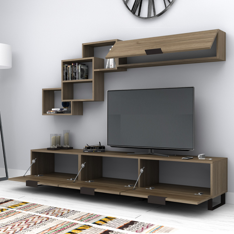 Σύνθεση Τηλεόρασης Heydar Megapap Χρώμα Καρυδί 210X35X40Εκ.