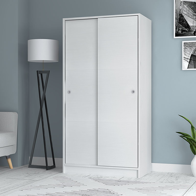 Ντουλάπα Ρούχων Misra Megapap Δίφυλλη Συρόμενη Από Μελαμίνη Χρώμα Λευκό 94X52X182Εκ.