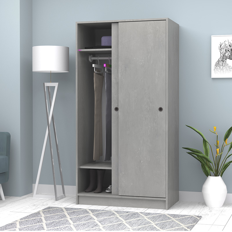 Ντουλάπα Ρούχων Misra Megapap Δίφυλλη Συρόμενη Χρώμα Γκρι Σκυροδέματος 94X52X182Εκ.