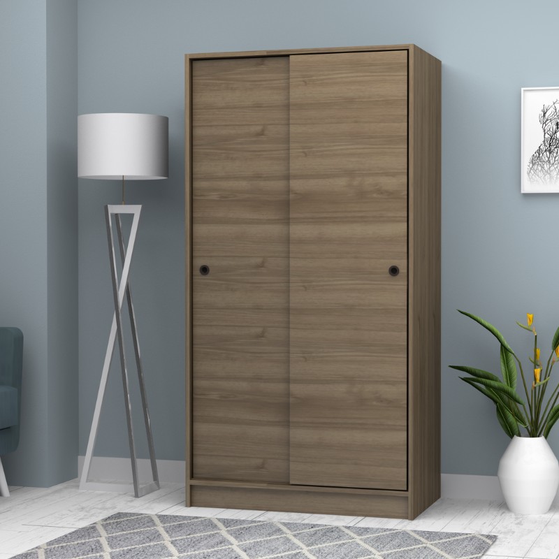 Ντουλάπα Ρούχων Misra Megapap Δίφυλλη Συρόμενη Χρώμα Καρυδί 94X52X182Εκ.