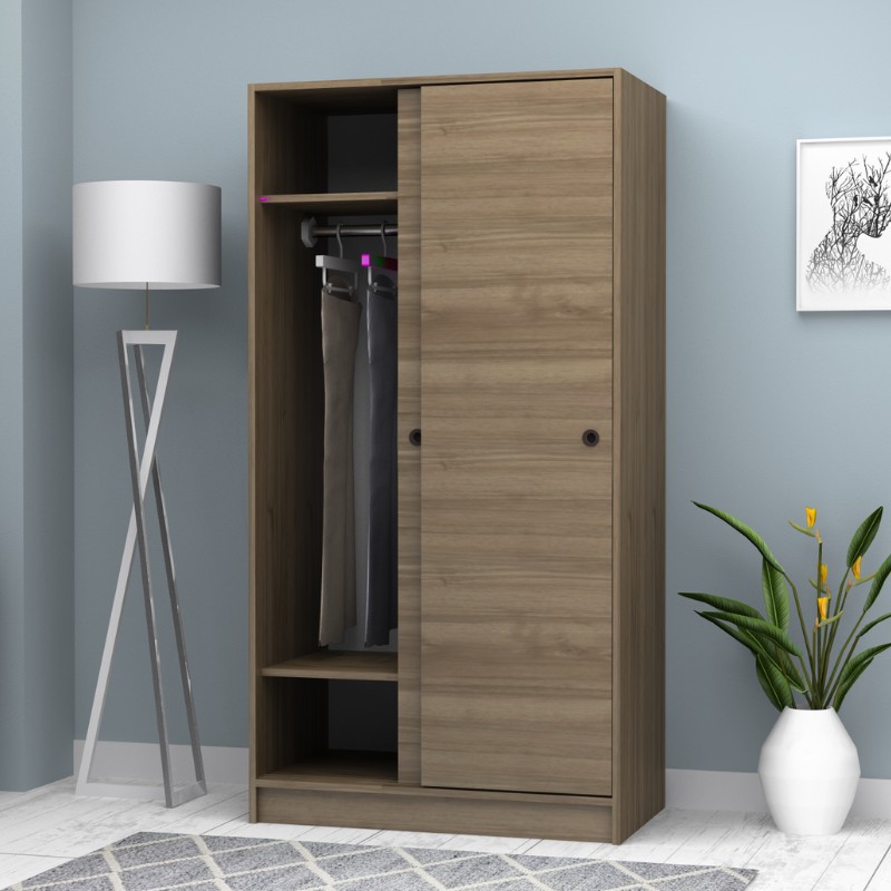 Ντουλάπα Ρούχων Misra Megapap Δίφυλλη Συρόμενη Χρώμα Καρυδί 94X52X182Εκ.