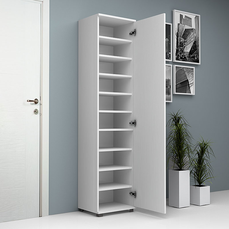 Ντουλάπα Ρούχων - Παπουτσοθήκη Visla Megapap Μονόφυλλη Από Μελαμίνη Με Καθρέπτη Χρώμα Λευκό 45X36X187Εκ.