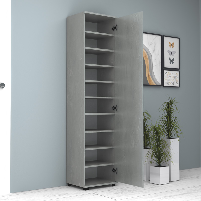 Ντουλάπα Ρούχων - Παπουτσοθήκη Visla Megapap Μονόφυλλη Με Καθρέπτη Χρώμα Γκρι Σκυροδέματος 45X36X187Εκ.