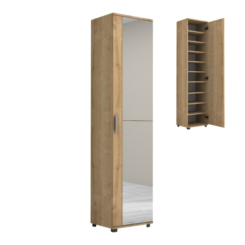 Ντουλάπα Ρούχων - Παπουτσοθήκη Visla Megapap Μονόφυλλη Με Καθρέπτη Χρώμα Φυσικό Οξιάς 45X36X187Εκ.