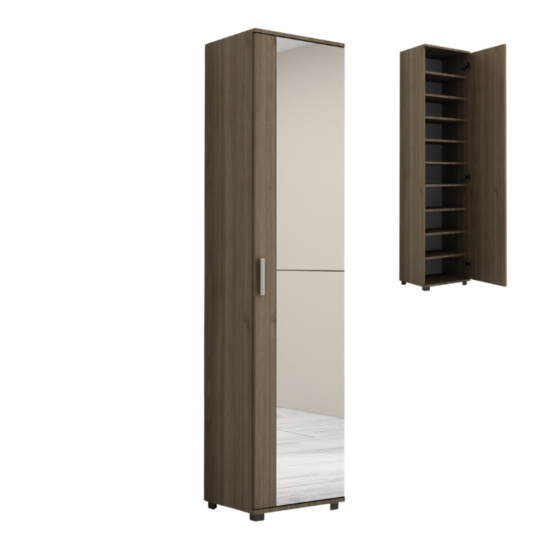 Ντουλάπα Ρούχων - Παπουτσοθήκη Visla Megapap Μονόφυλλη Με Καθρέπτη Χρώμα Καρυδί 45X36X187Εκ.