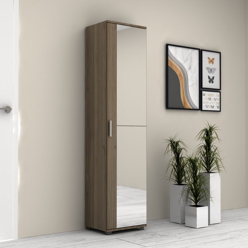 Ντουλάπα Ρούχων - Παπουτσοθήκη Visla Megapap Μονόφυλλη Με Καθρέπτη Χρώμα Καρυδί 45X36X187Εκ.