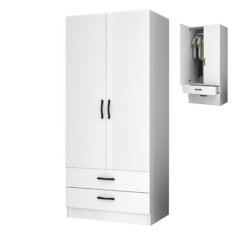 Ντουλάπα Ρούχων Ricardo Megapap Δίφυλλη Χρώμα Λευκό 80X51,8X181Εκ.