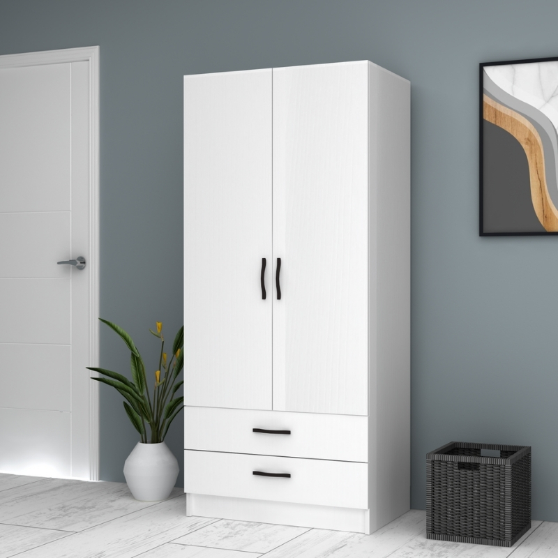 Ντουλάπα Ρούχων Ricardo Megapap Δίφυλλη Χρώμα Λευκό 80X51,8X181Εκ.