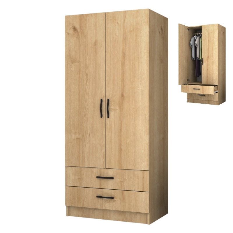 Ντουλάπα Ρούχων Ricardo Megapap Δίφυλλη Χρώμα Φυσικό Οξιάς 80X51,8X181Εκ.