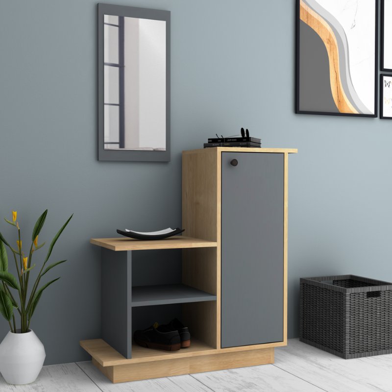 Έπιπλο Εισόδου Cute Megapap Χρώμα Φυσικό Οξιάς - Ανθρακί 90X35X95Εκ.