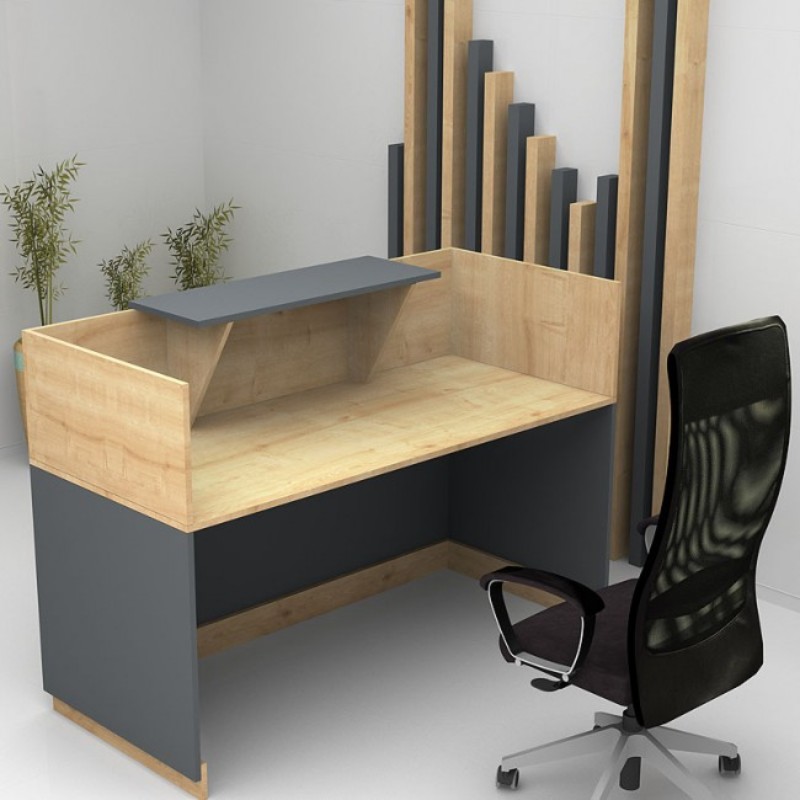 Γραφείο Reception Lemmon Megapap Χρώμα Φυσικό Οξιάς - Ανθρακί 120X70X110Εκ.