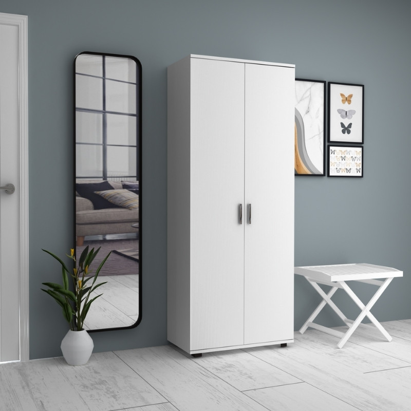 Ντουλάπα Ρούχων - Παπουτσοθήκη Eric Megapap Δίφυλλη Χρώμα Λευκό 76X36X187Εκ.