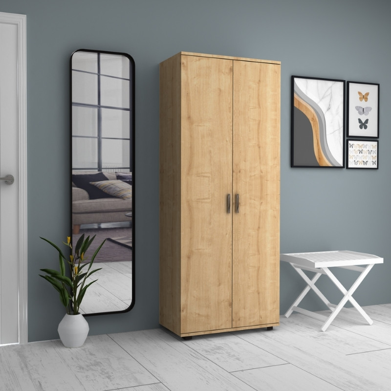 Ντουλάπα Ρούχων - Παπουτσοθήκη Eric Megapap Δίφυλλη Χρώμα Φυσικό Οξιάς 76X36X187Εκ.