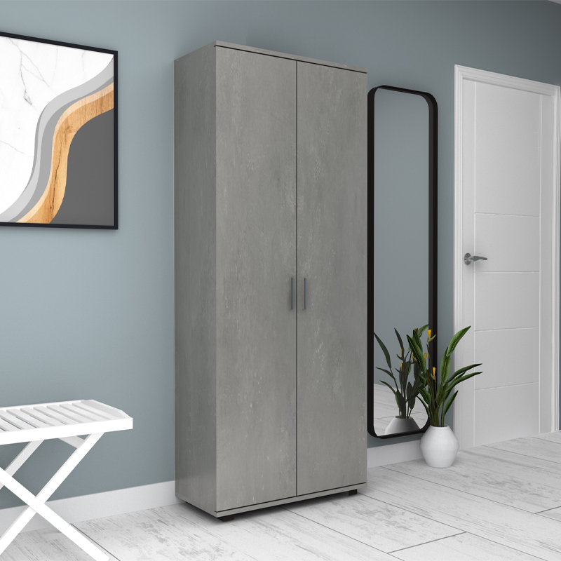 Ντουλάπα Ρούχων - Παπουτσοθήκη Eric Megapap Δίφυλλη Χρώμα Γκρι Σκυροδέματος 76X36X187Εκ.