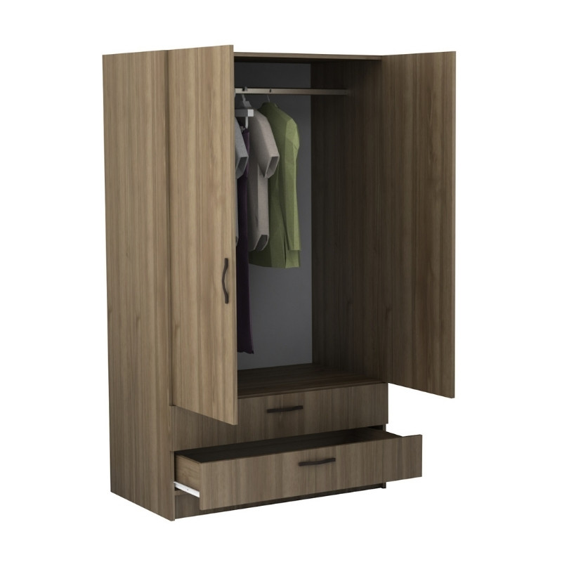 Ντουλάπα Ρούχων Victoria Megapap Δίφυλλη Με Συρτάρια Χρώμα Καρυδί 100X60X181Εκ.