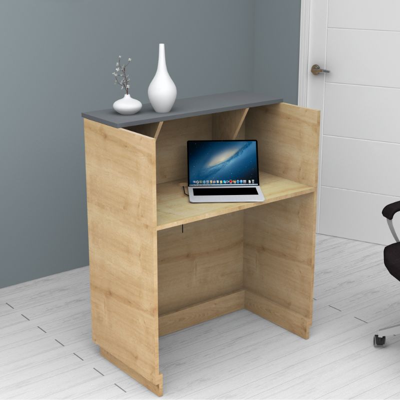 Γραφείο Reception Gemini Megapap Χρώμα Φυσικό Οξιάς - Ανθρακί 90X50X110Εκ.