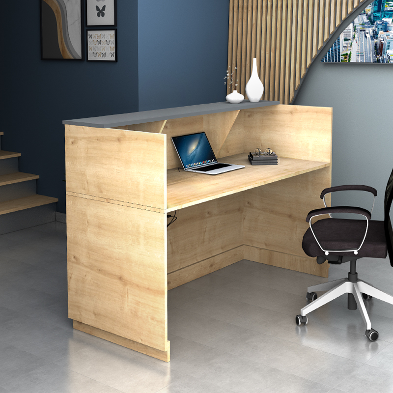 Γραφείο Reception Gemini Megapap Χρώμα Φυσικό Οξιάς - Ανθρακί 180X70X110Εκ.