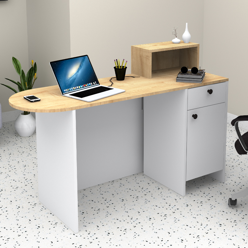 Γραφείο Υποδοχής - Reception Rezio Megapap Χρώμα Λευκό - Φυσικό Οξιάς 140X50X101,8Εκ.