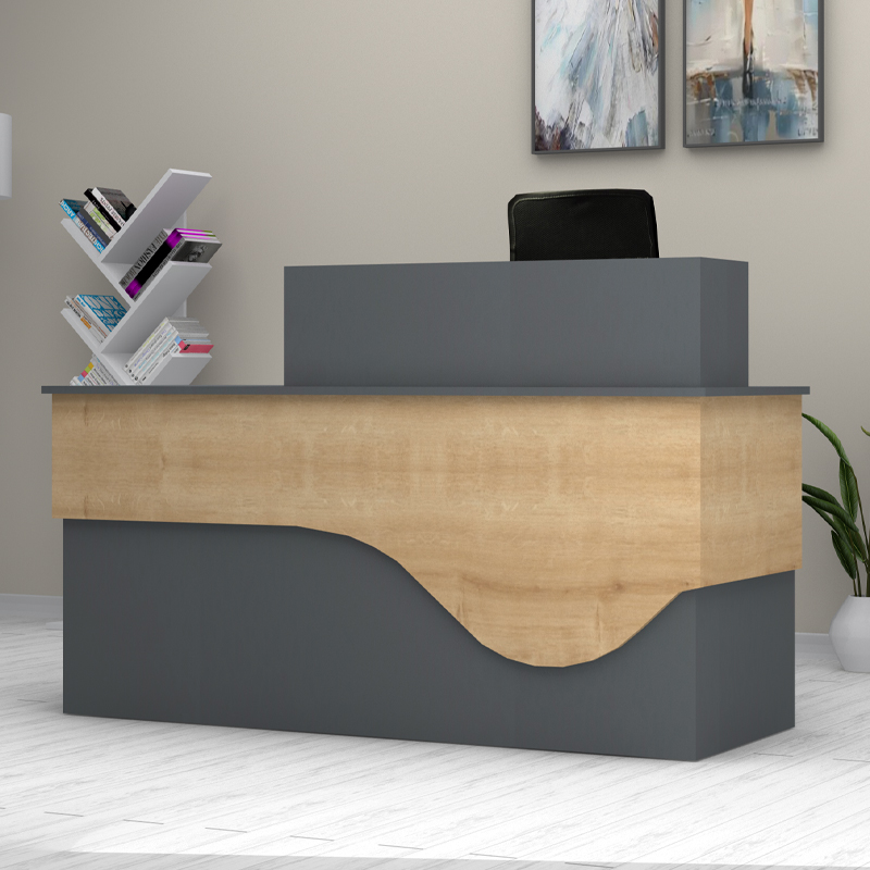Γραφείο Υποδοχής - Reception Dustin Megapap Χρώμα Ανθρακί - Φυσικό Οξιάς 160X60X101,8Εκ.