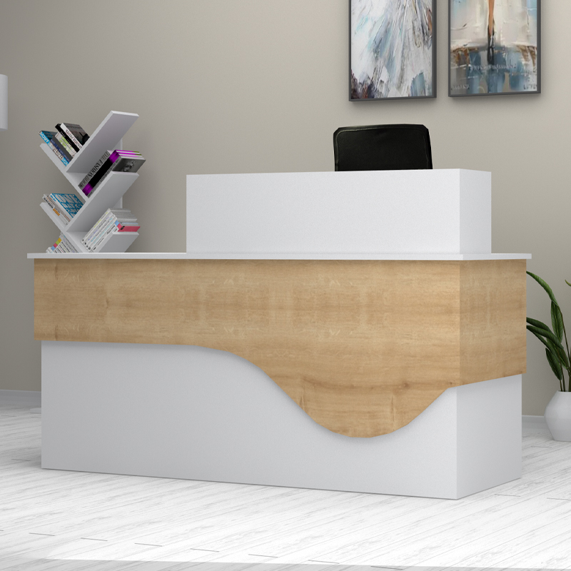 Γραφείο Υποδοχής - Reception Dustin Megapap Χρώμα Λευκό - Φυσικό Οξιάς 160X60X101,8Εκ.
