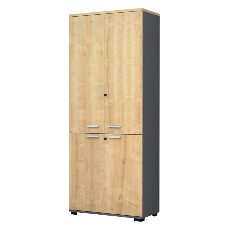 Ντουλάπα Γραφείου Επαγγελματική Venturo Megapap Χρώμα Ανθρακί - Φυσικό Οξιάς 80X40X200Εκ.