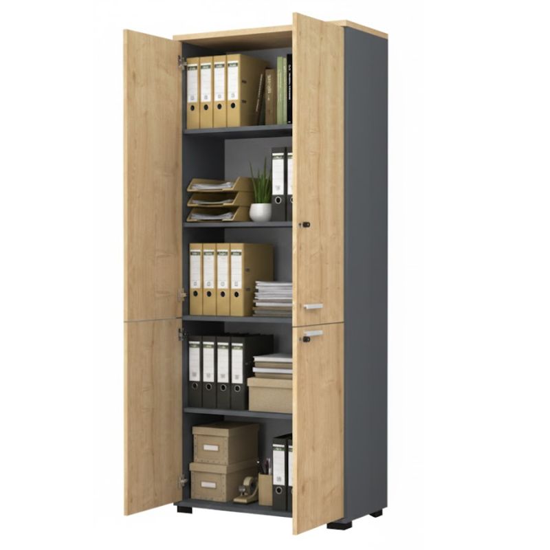 Ντουλάπα Γραφείου Επαγγελματική Venturo Megapap Χρώμα Ανθρακί - Φυσικό Οξιάς 80X40X200Εκ.