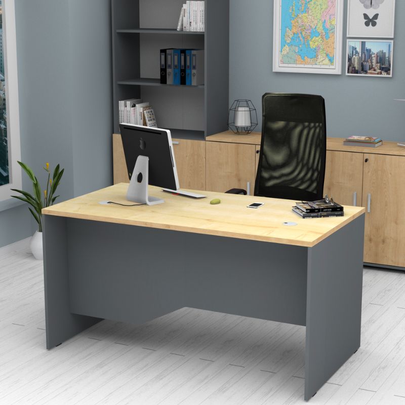 Γραφείο Επαγγελματικό Venturo Megapap Χρώμα Ανθρακί - Φυσικό Οξιάς 150X80X75Εκ.