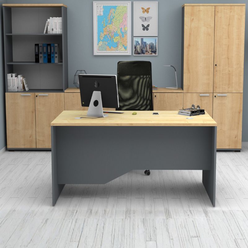 Γραφείο Επαγγελματικό Venturo Megapap Χρώμα Ανθρακί - Φυσικό Οξιάς 150X80X75Εκ.