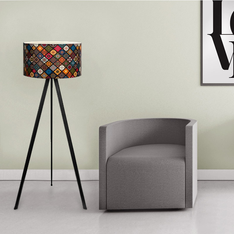 Φωτιστικό Δαπέδου Rosling Megapap Mdf/Ύφασμα/Pvc Χρώμα Μαύρο/Πολύχρωμο 38X21X140Εκ.
