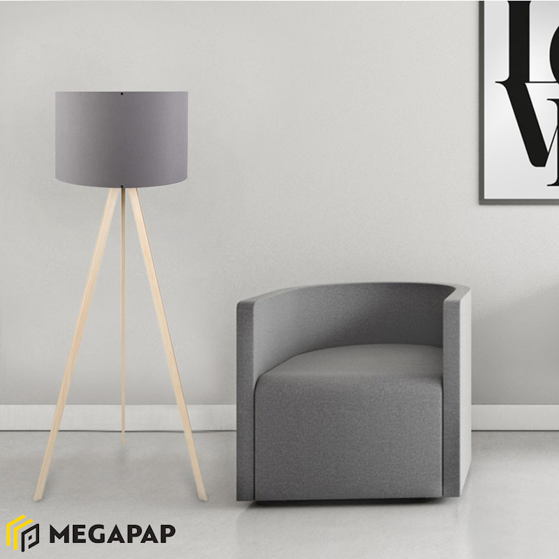 Φωτιστικό Δαπέδου Rosling Megapap Mdf/Ύφασμα/Pvc Χρώμα Φυσικό/Ανθρακί 38X21X140Εκ.