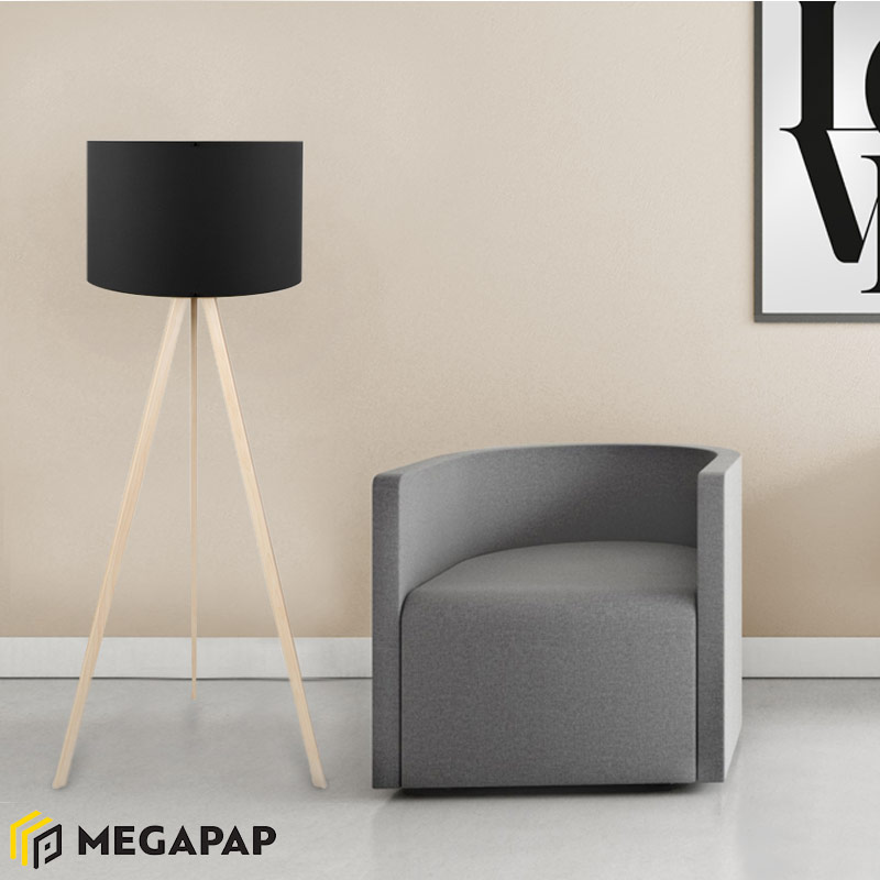 Φωτιστικό Δαπέδου Rosling Megapap Mdf/Ύφασμα/Pvc Χρώμα Φυσικό/Μαύρο 38X21X140Εκ.